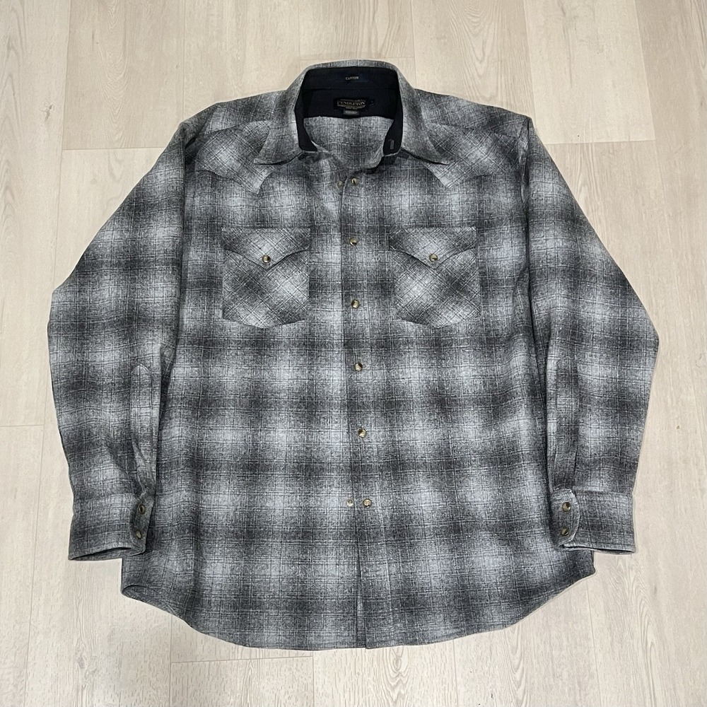 Pendleton canyon Wool Western Pearl snap Shirt L USA 1969 Archive Gray Plaid